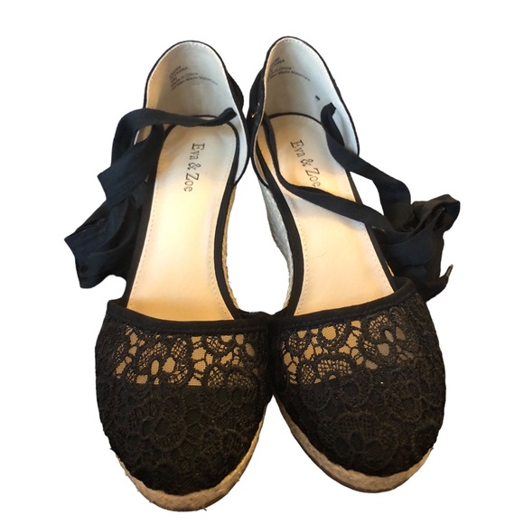 Eva & Zoe Black Lace Wedge Heels size 7 1/2 - Picture 6 of 10